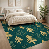 Whimsical Golden Pine Forest Teal Area Rug