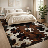 ODIKA Washable Faux Cowhide Area Rug - Low Pile Non-Slip Rustic Decor Rug