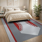 Red Stitch Baseball Gray Area Rug