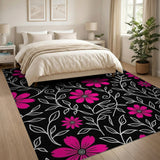 Vibrant Pink Floral Line Art Area Rug