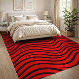 Bold Red Black Wavy Stripe Area Rug