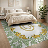 Yellow Floral Oval Frame Area Rug
