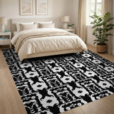 Black White Heritage Tribal Bear Silhouette Rug
