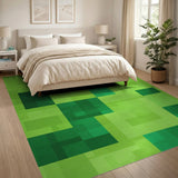 ODIKA Modern Green Pixelated Geometric Washable Rug - Low Pile, Non-Slip, Pet & Kid Friendly