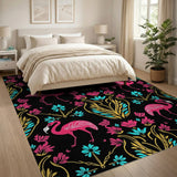 Vibrant Pink Flamingo Floral Area Rug