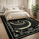 Abstract Area Hypnotic Spiral Black White Area Rug