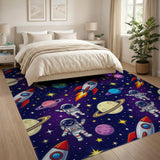 Space Astronauts Rocket Kids Area Rug