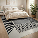 Black White Optical Tunnel Geometric Area Rug