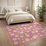 Pink Vibrant Pink Daisy Field Area Rug