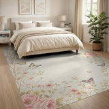 Vintage Pink Rose Butterfly Floral Area Rug