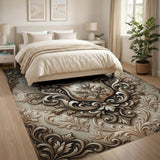 Ornate Gold Crown Shield Area Rug