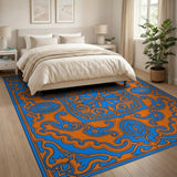 Vibrant Blue Orange Traditional Persian Area Rug