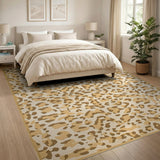 Cream Leopard Print Area Rug with Tan Border