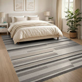 Modern Offset Neutral Stripe Area Rug