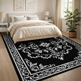 Traditional Persian Ornate Black White Traditional Persian Rug