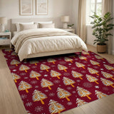 Whimsical Christmas Trees Snowflakes Red Area Rug