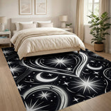 Black White Heart Star Area Rug