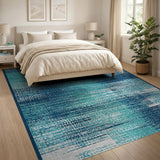 Teal Navy Abstract Brushstroke Area Rug