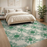 Vintage Green Daisy Floral Area Rug