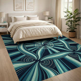 Teal Vortex Swirl Geometric Area Rug