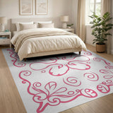 Pink Elegant Pink Floral Swirl Area Rug