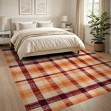 Orange Plaid Washable Area Rug