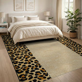 Leopard Print Border Textured Beige Area Rug