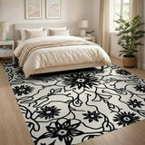 Black White Floral Vine Lace Area Rug