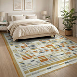 Orange Hangul Script Geometric Area Rug