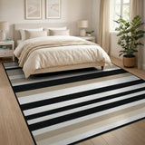 Beige Black Horizontal Striped Area Rug