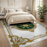 Opulent Gold Baroque Medallion Area Rug with Emerald Core