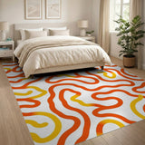 Vibrant Orange Wavy Abstract Area Rug