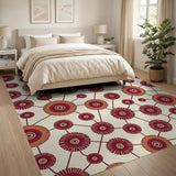 Interconnected Sunburst Circles Tribal Rug