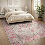 Cream Pink Floral Persian Area Rug