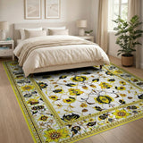 Yellow Sunflower Floral Area Rug with Gold Border