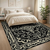 Traditional Persian Elegant Black White Persian Area Rug