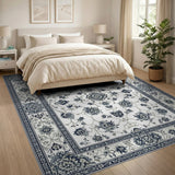 Navy Blue Floral Persian Area Rug