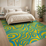 Multi-color and Patterns Vibrant Yellow Blue Swirl Abstract Area Rug