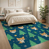 Festive Orange Cats Christmas Trees Area Rug