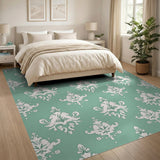 Blue and Teal Elegant Teal Damask Floral Area Rug