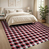 Bold Red Black Gingham Checkered Area Rug