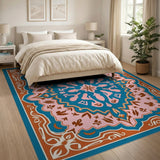 Multi-color and Patterns Teal Pink Medallion Persian Area Rug