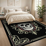 Floral Vintage Black and White Ornate Gothic Skull Area Rug