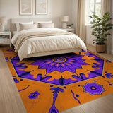 Vibrant Purple Orange Geometric Mandala Rug