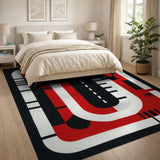 ODIKA Modern Abstract Washable Red & Black Geometric Area Rug - Non-Slip & Low Pile