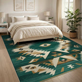 Teal Southwestern Geometric Eye Motif Area Rug