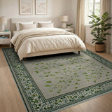 Vintage Green Vine Leaf Grey Area Rug