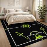 Neon Green Soccer Field Geometric Area Rug
