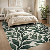 Floral Vintage Lush Green Vine Leaf Area Rug