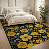 Vintage Yellow Blossom Floral Area Rug
